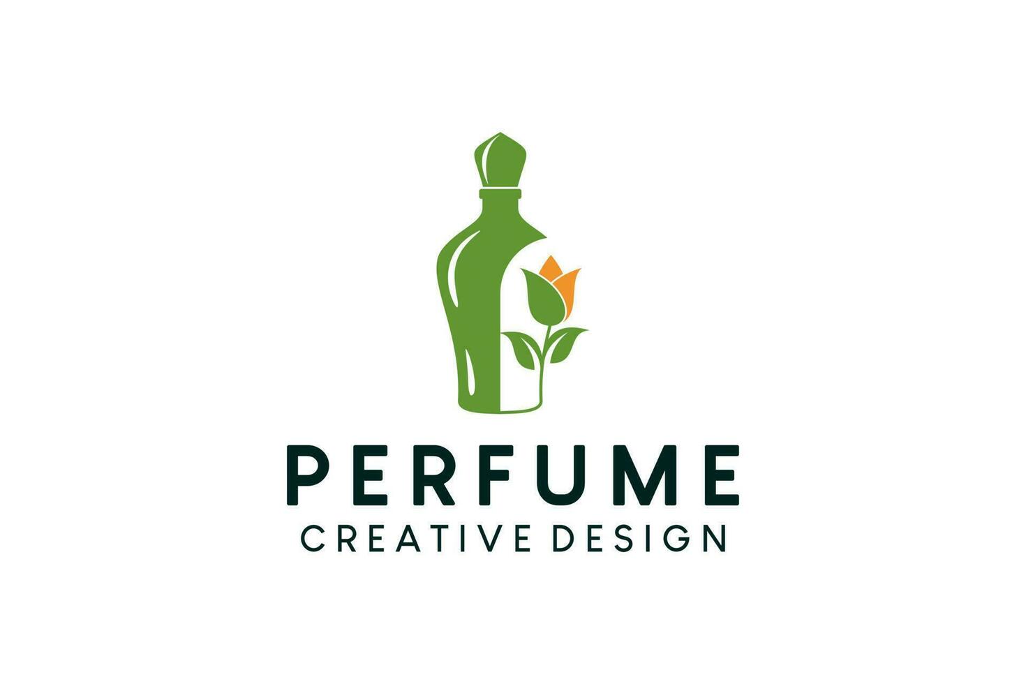 perfume botella silueta logo diseño con creativo resumen floral esencia vector