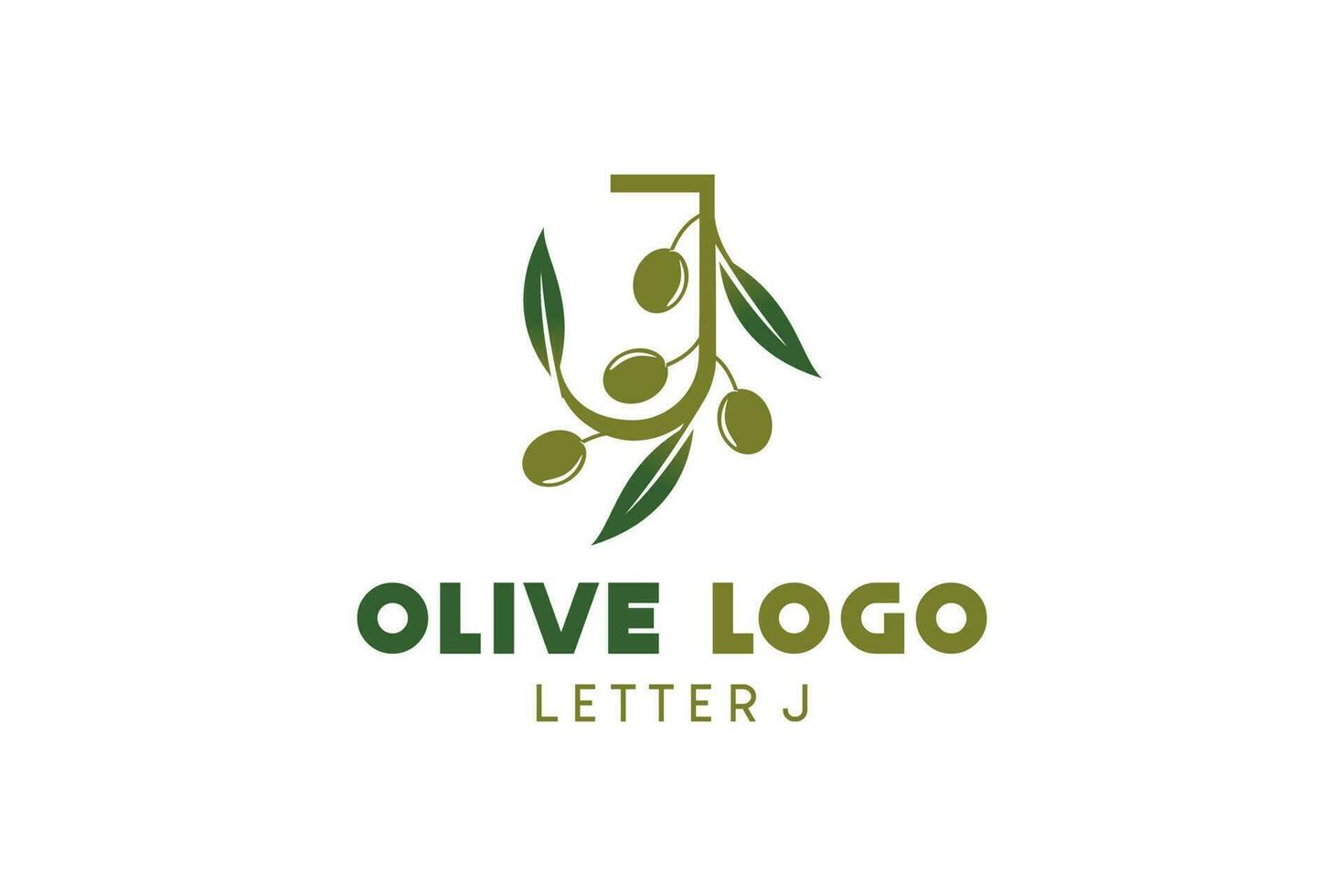 Olive logo design with letter j concept, natural green olive vector illustration