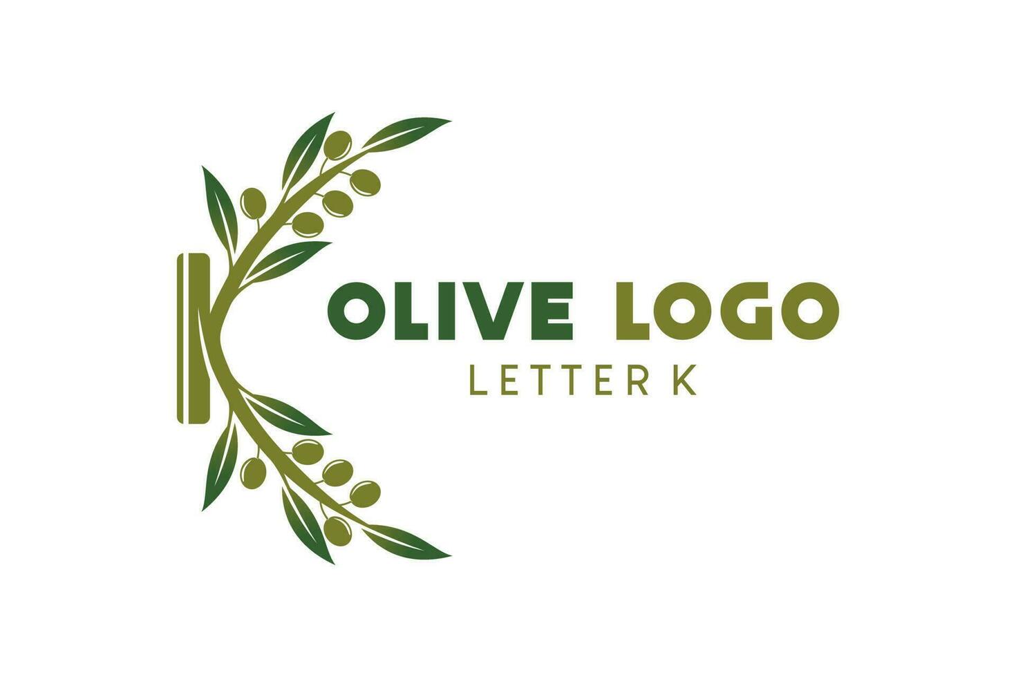 Olive logo design with letter k concept, natural green olive vector illustration
