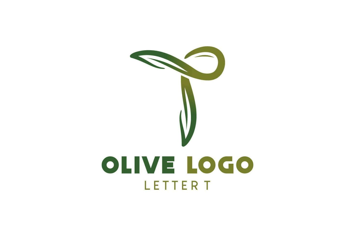 Olive logo design with letter t concept, natural green olive vector illustration