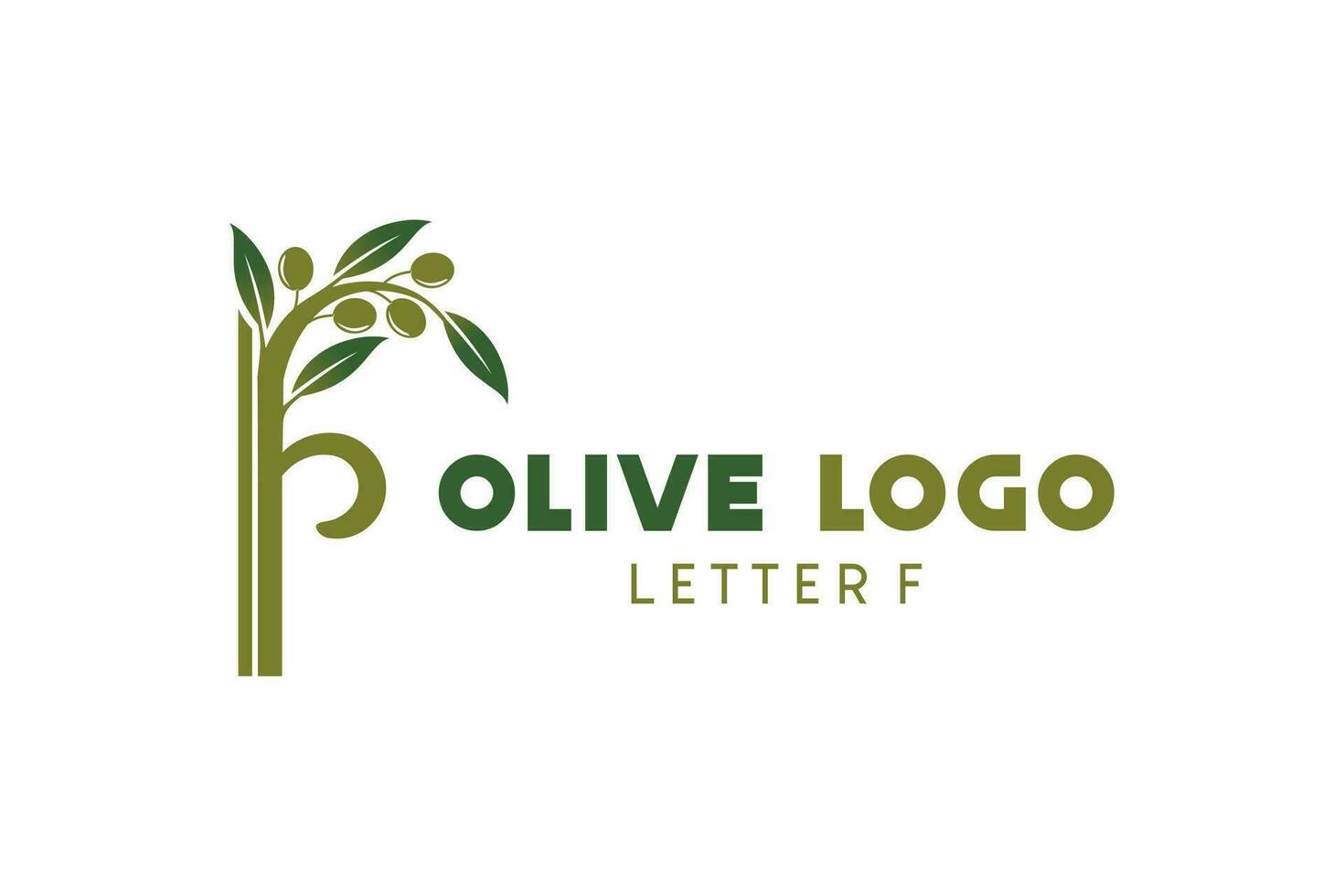 Olive logo design with letter f concept, natural green olive vector illustration