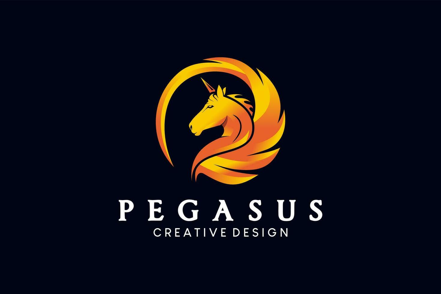 Pegaso logo diseño con degradado colores, con alas caballo vector ilustración