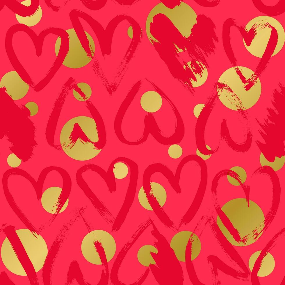 Abstract Grunge Dry Brush Heart Seamless Vector Pattern