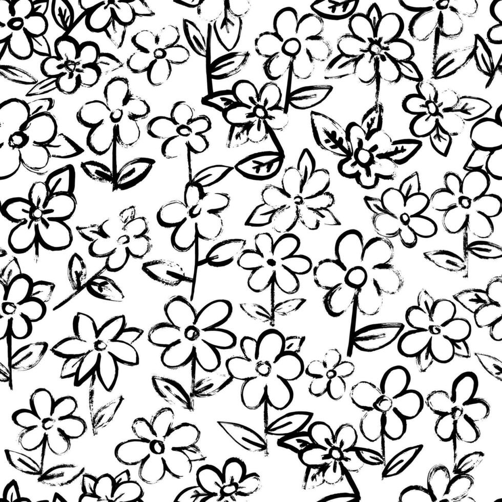 Dry Brush Flower Seamless Pattern vector