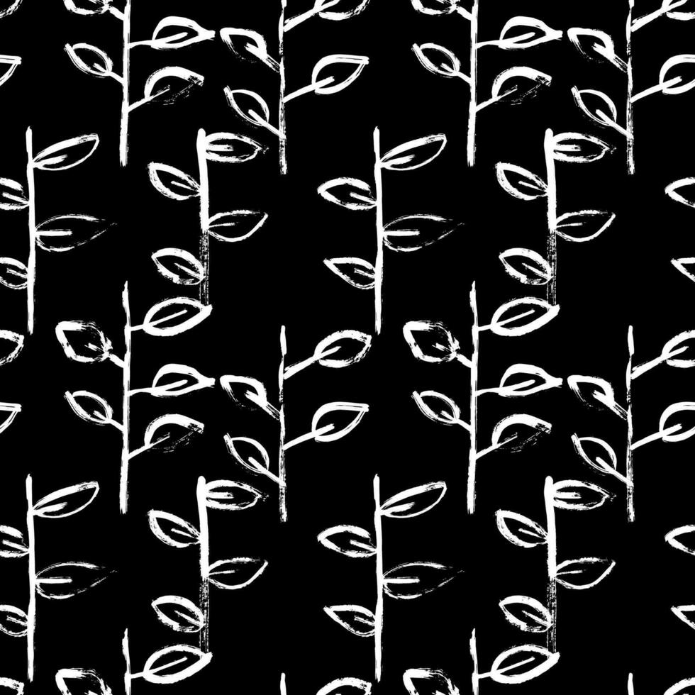 Abstract Hand Drawn Dry Brush Seamless Leaves Pattern vector