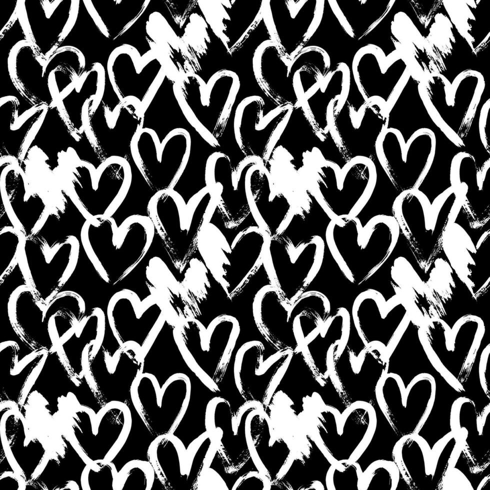 Dry Brush Artwork Heart Seamless Vector Pattern