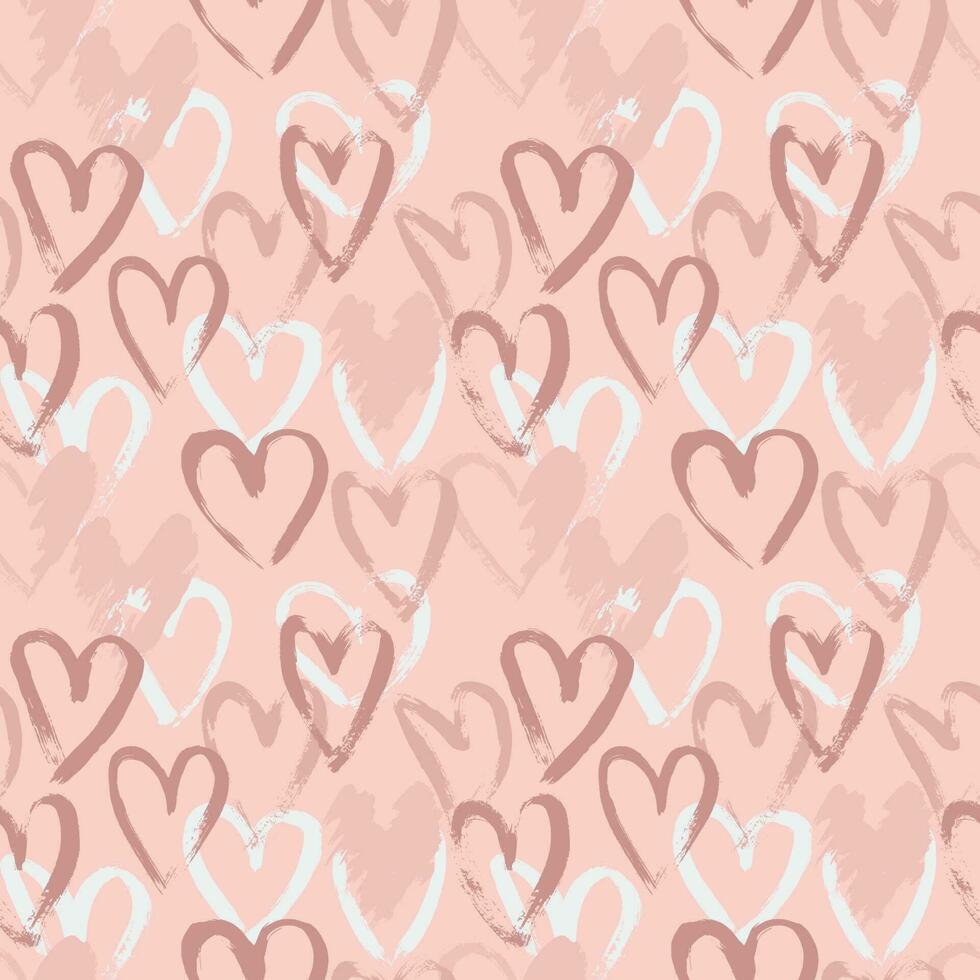 Abstract Grunge Dry Brush Heart Seamless Vector Pattern.