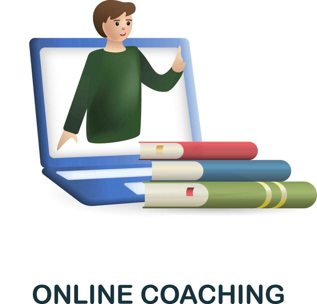Online Coaching icon. 3d illustration from e-learning collection. Creative Online Coaching 3d icon for web design, templates, infographics and more vector