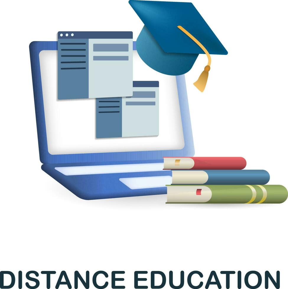 Distance Education icon. 3d illustration from e-learning collection. Creative Distance Education 3d icon for web design, templates, infographics and more vector