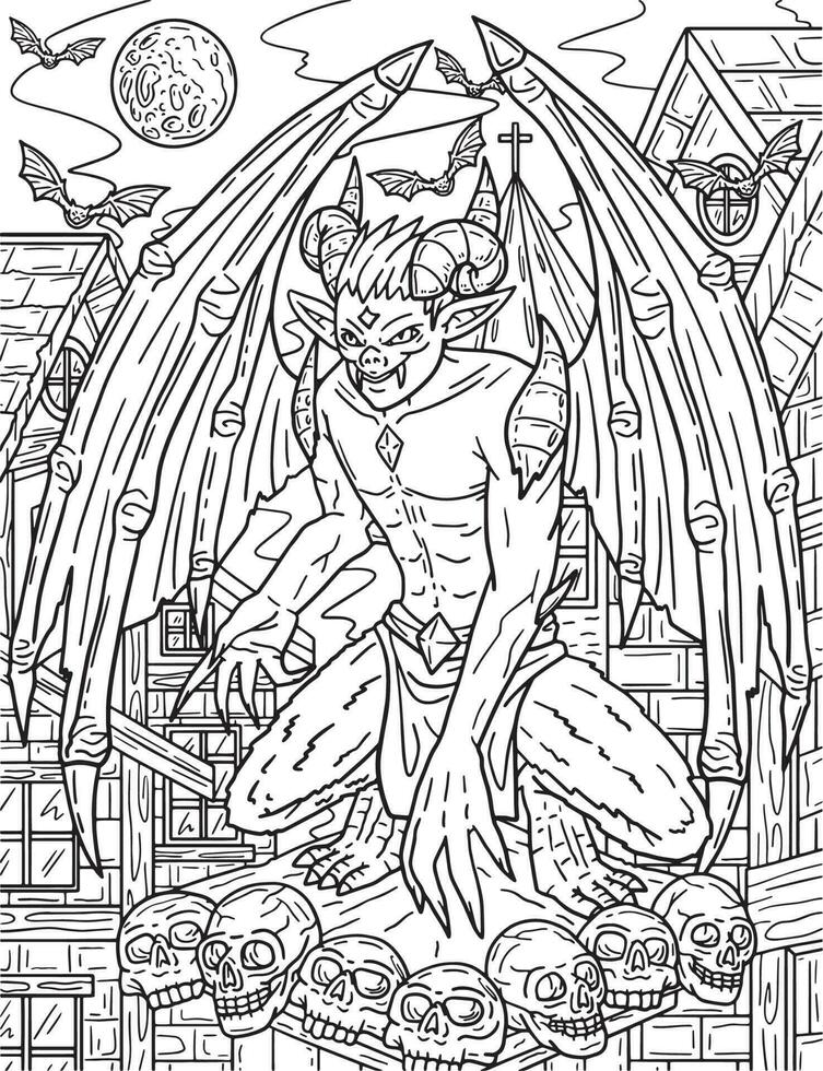 Halloween Perching Gargoyle Adults Coloring Page vector