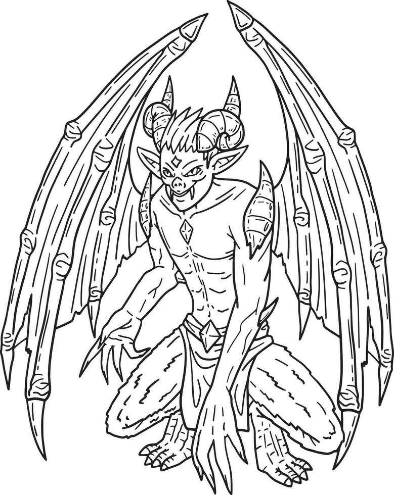 Halloween Perching Gargoyle Isolated Coloring Page vector