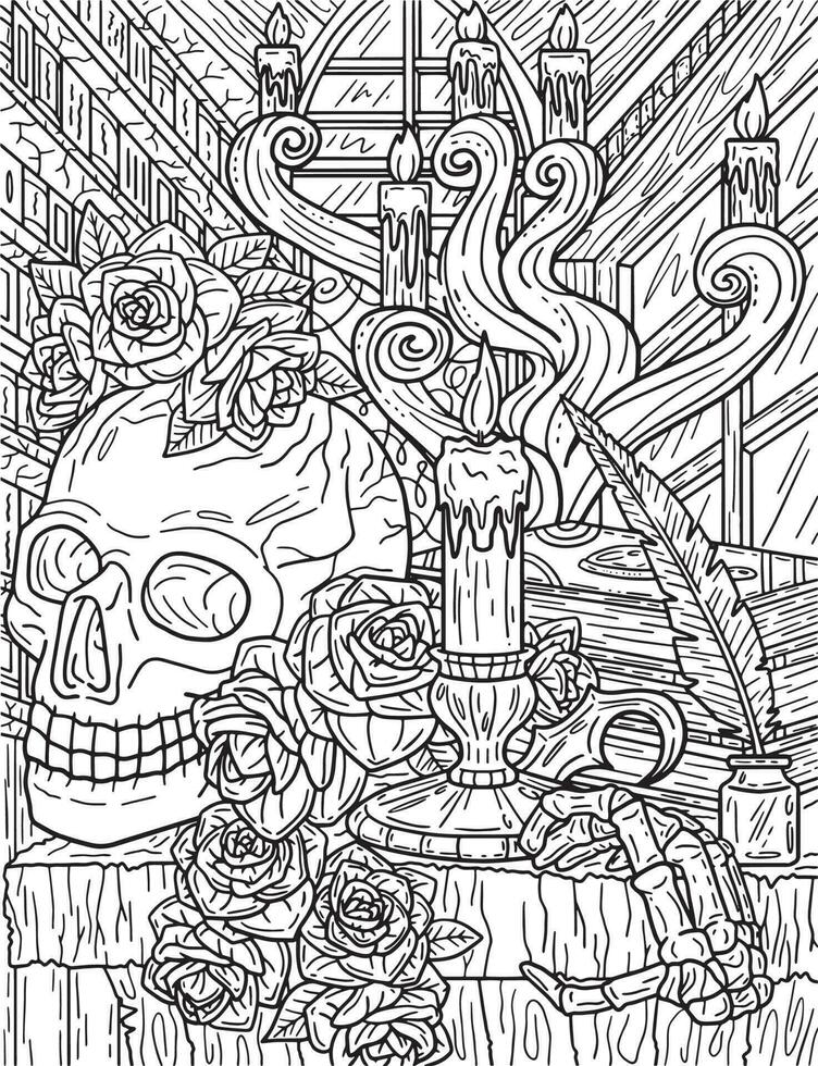 Halloween Skull Candelabra Adults Coloring Page vector