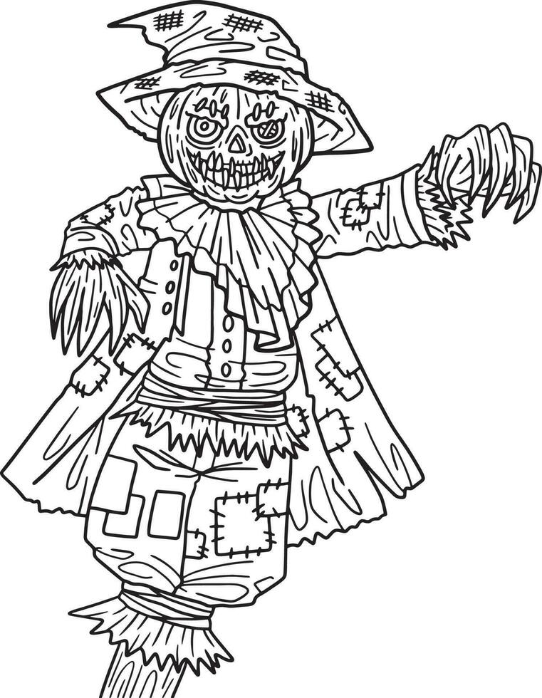 Halloween Scarecrow Standing Isolated Coloring vector