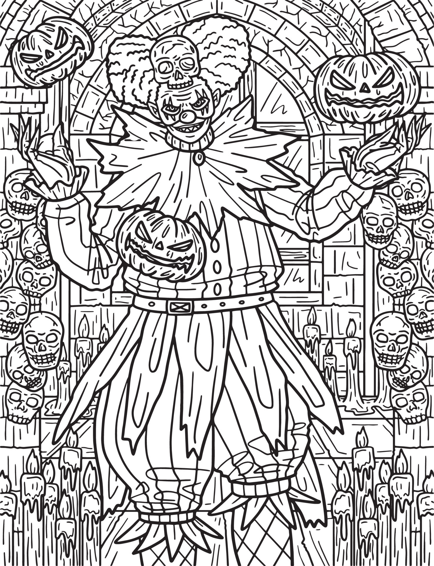 Unleash Your Inner Artist with - Halloween Clown Coloring Page For Adults Free Vector