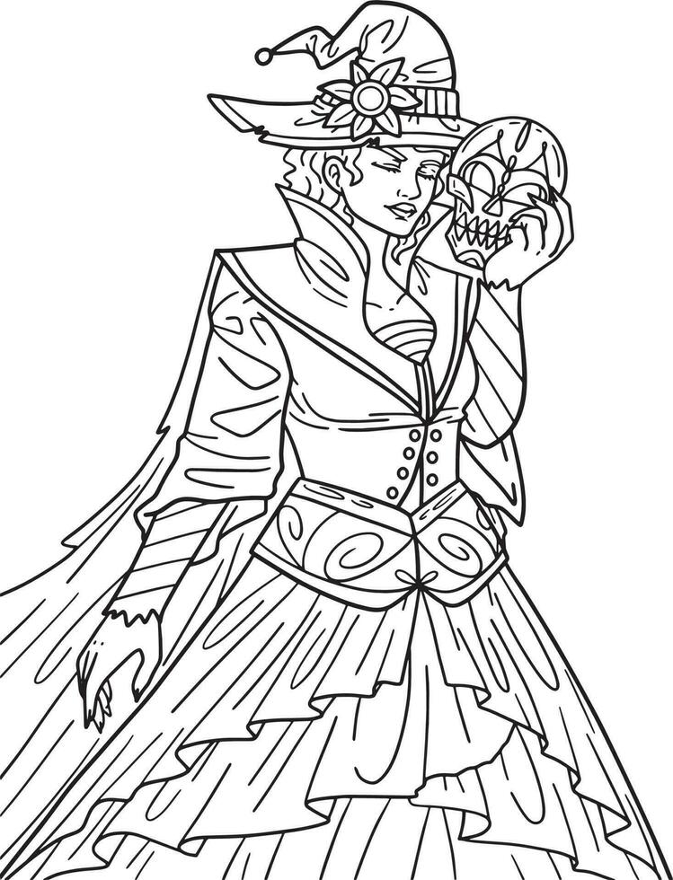 Halloween Woman with Mask Isolated Coloring Page vector