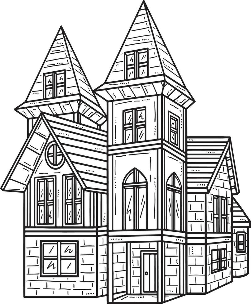 Halloween Haunted House Isolated Coloring Page vector