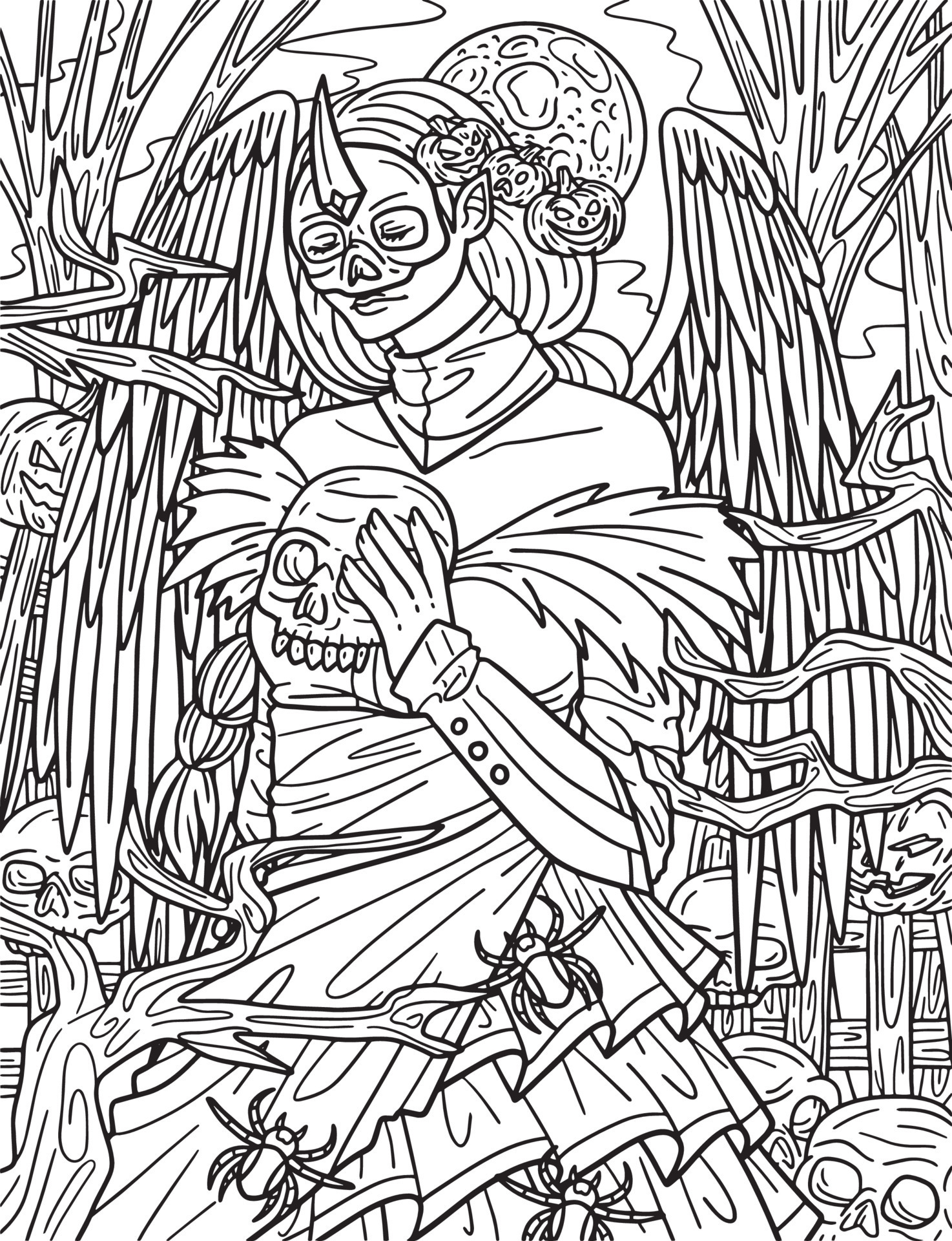 Halloween Dark Angel Coloring Page - Halloween Dark Angel Coloring Page For Adults Free Vector 