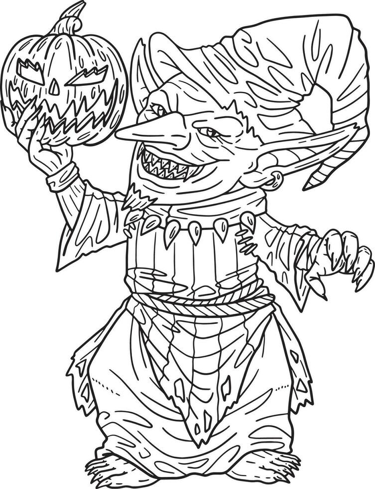 Halloween Goblin Hat Robe Isolated Coloring Page vector