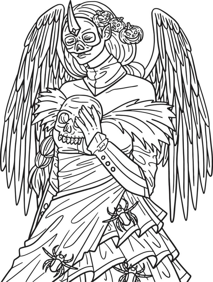 Halloween Dark Angel Isolated Coloring Page vector