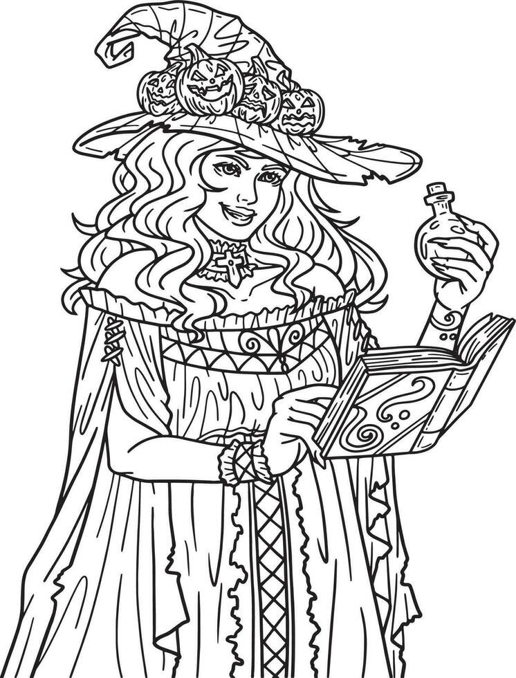 Halloween Witch with Potion Isolated Coloring Page 23481063 Vector Art