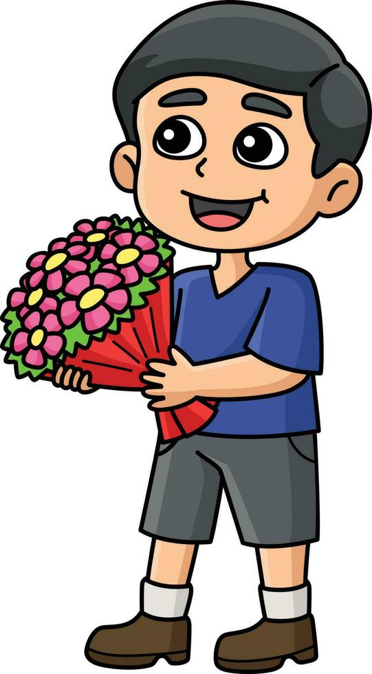 niño participación flores dibujos animados de colores clipart vector