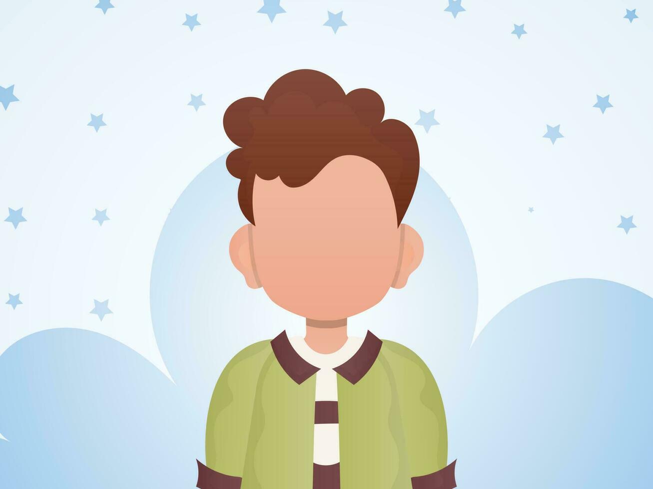 Portrait of a cute little boy. Poster with a child in the room. Vector illustration in cartoon style.