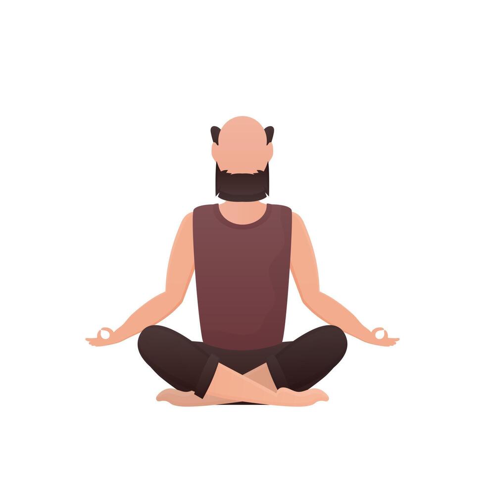 A man sits and meditates in the lotus position. Isolated. Cartoon style. vector