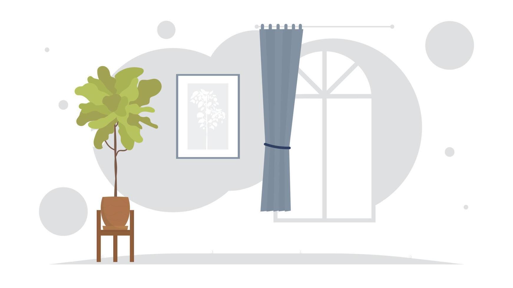 Room with houseplant. Interior. Cartoon style. vector