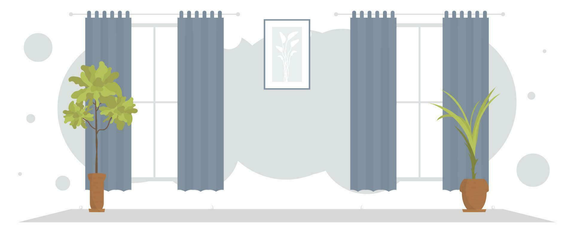 Wide room with decorative houseplant Room design Cartoon style. vector