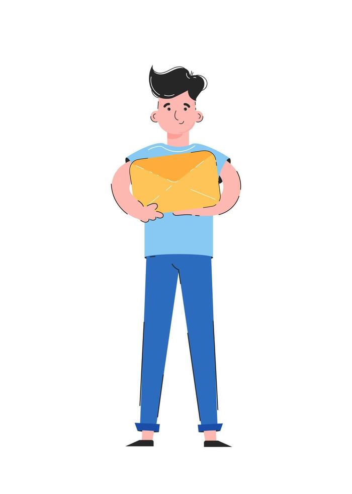 The guy is holding an envelope. Isolated on white background. Good for apps, presentations and websites. Vector. vector