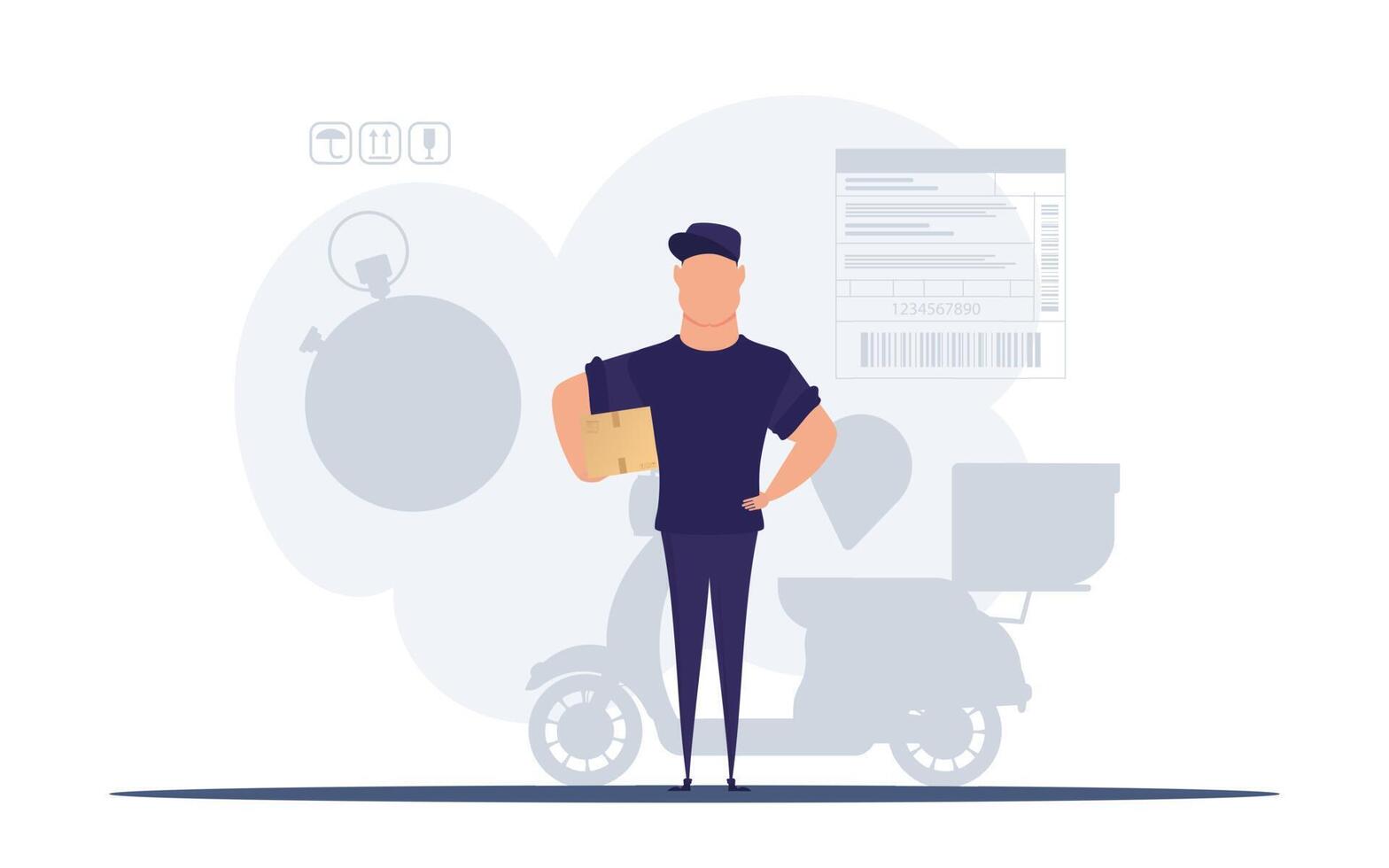 The guy with the box. Delivery concept. Good for presentations, websites and applications. illustration. vector