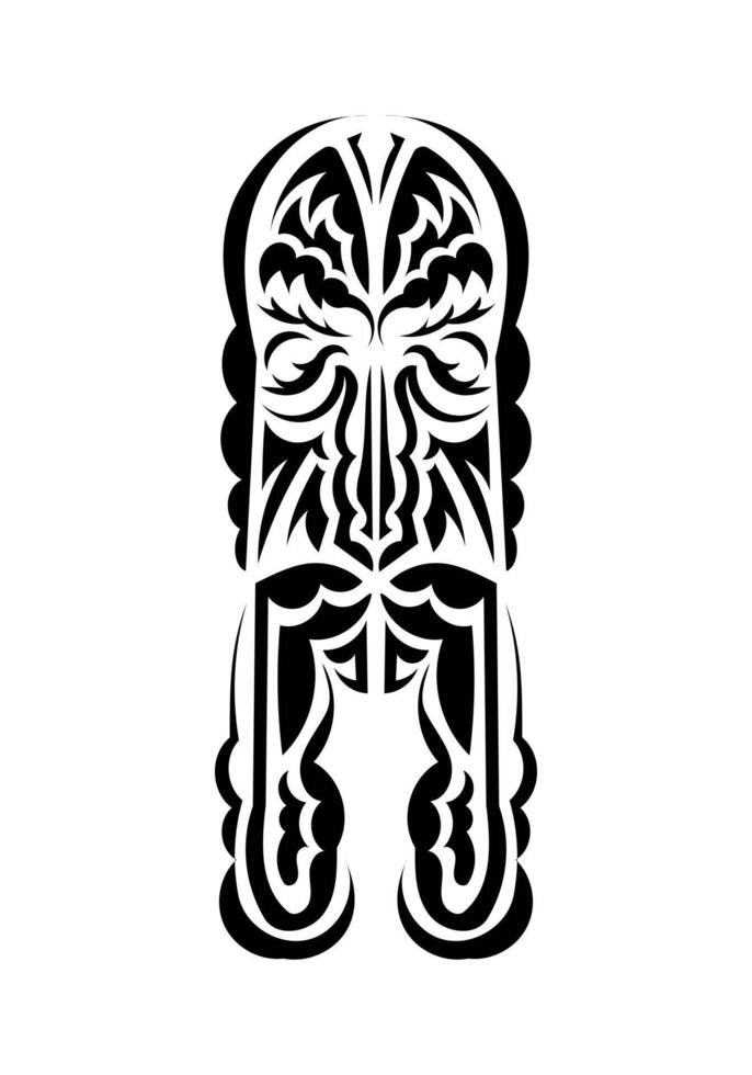 Mask in the style of the ancient tribes. Black tattoo patterns. Isolated on white background. Vector illustration.