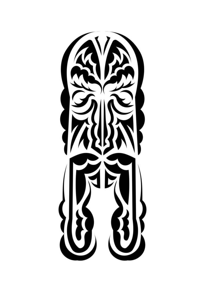 Mask in the style of the ancient tribes. Black tattoo patterns. Isolated on white background. Vector illustration.