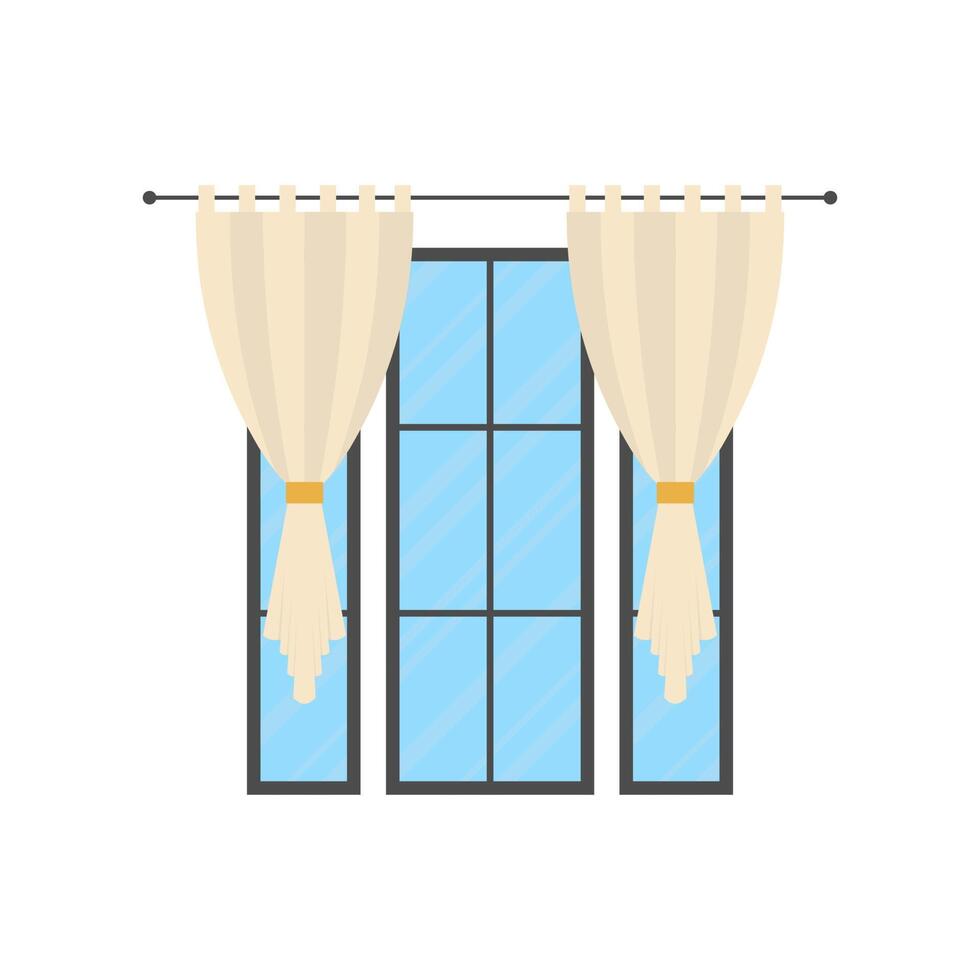 Panoramic window with a white curtain. Isolated Cartoon style. vector