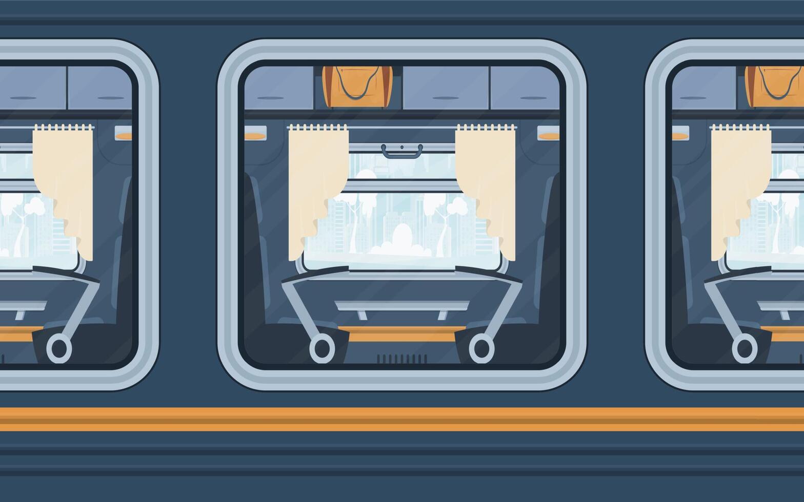 Windows Train. Rail transport outside. Cartoon style. Flat style. vector