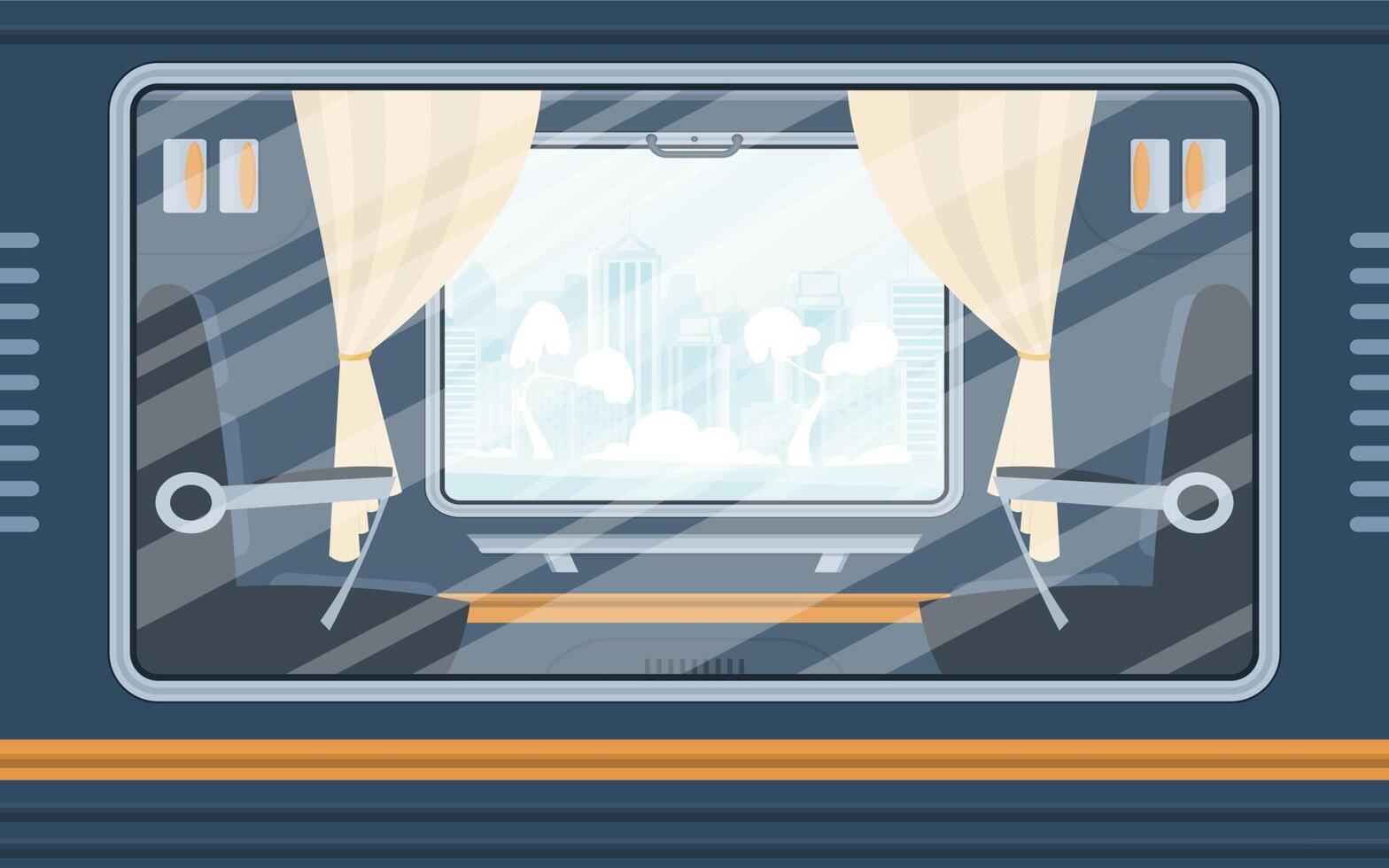 Windows of an empty commuter train. The train is shown outside. Cartoon style. Flat style. vector