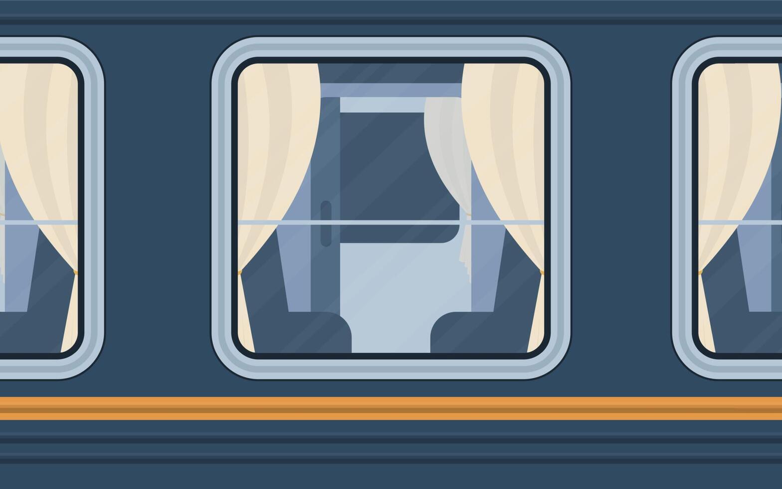 Train compartment windows. Rail transport outside. Cartoon style. Flat style. vector