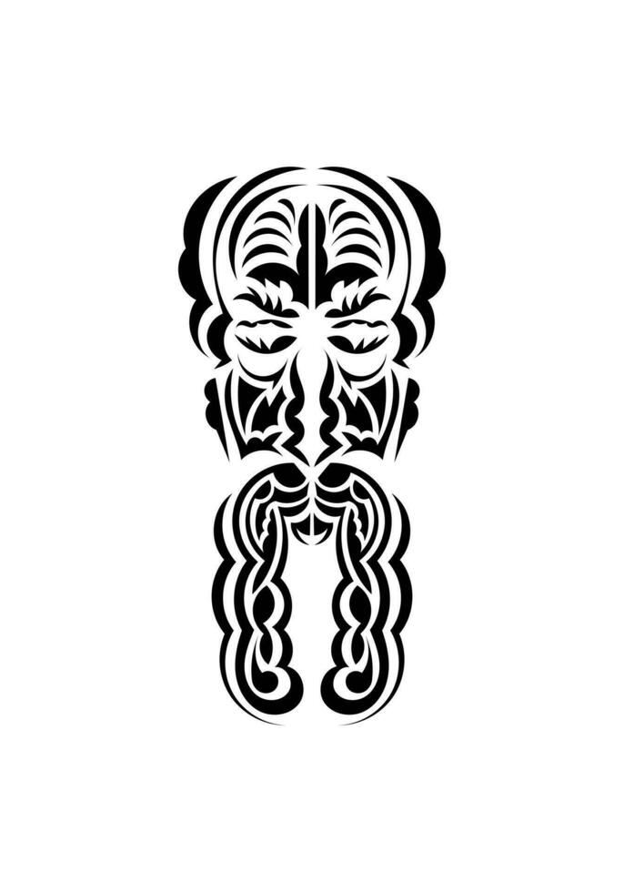Mask in the style of the ancient tribes. Black tattoo patterns. Isolated. Vector illustration.