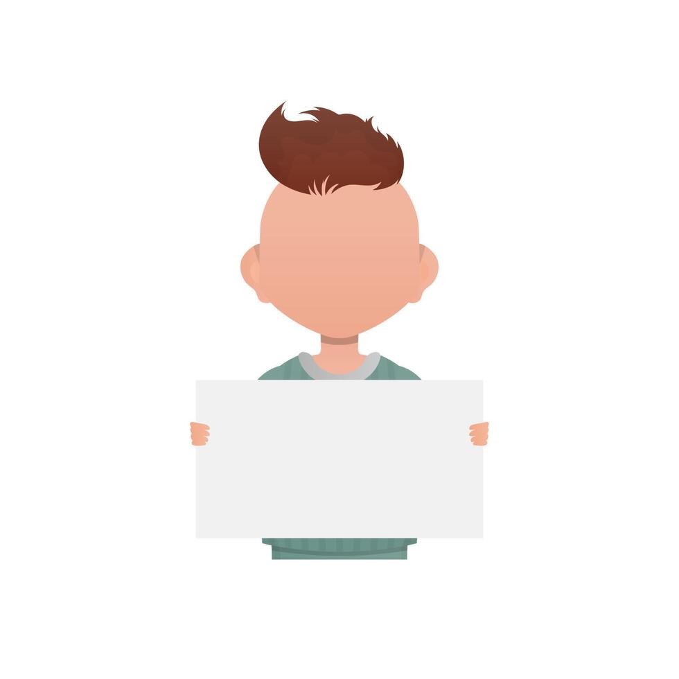 Preschool boy holding a sign. Isolated. Cartoon style. vector