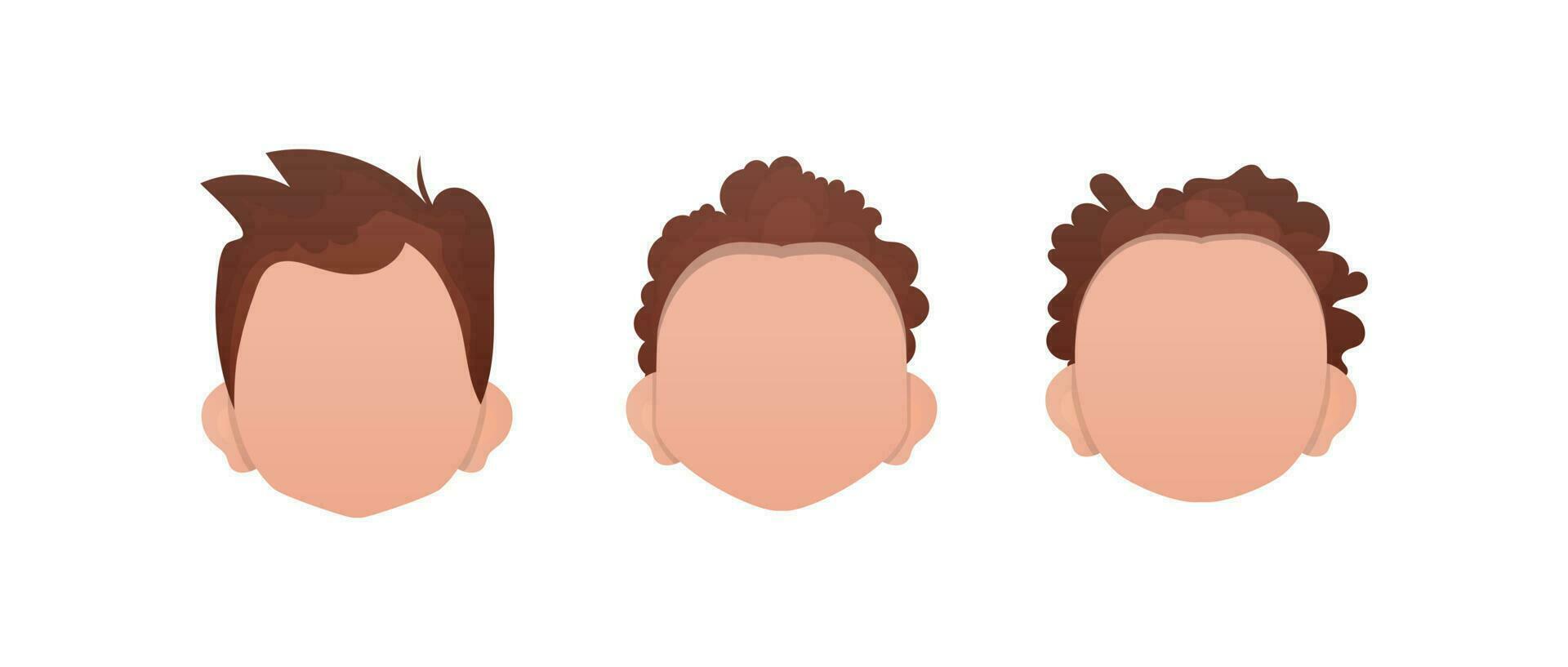Set of Faces of little boys with different hairstyles. Isolated. vector