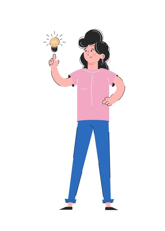 Girl and light bulb. Idea concept. Isolated on white background. Good for apps, presentations and websites. Vector. vector
