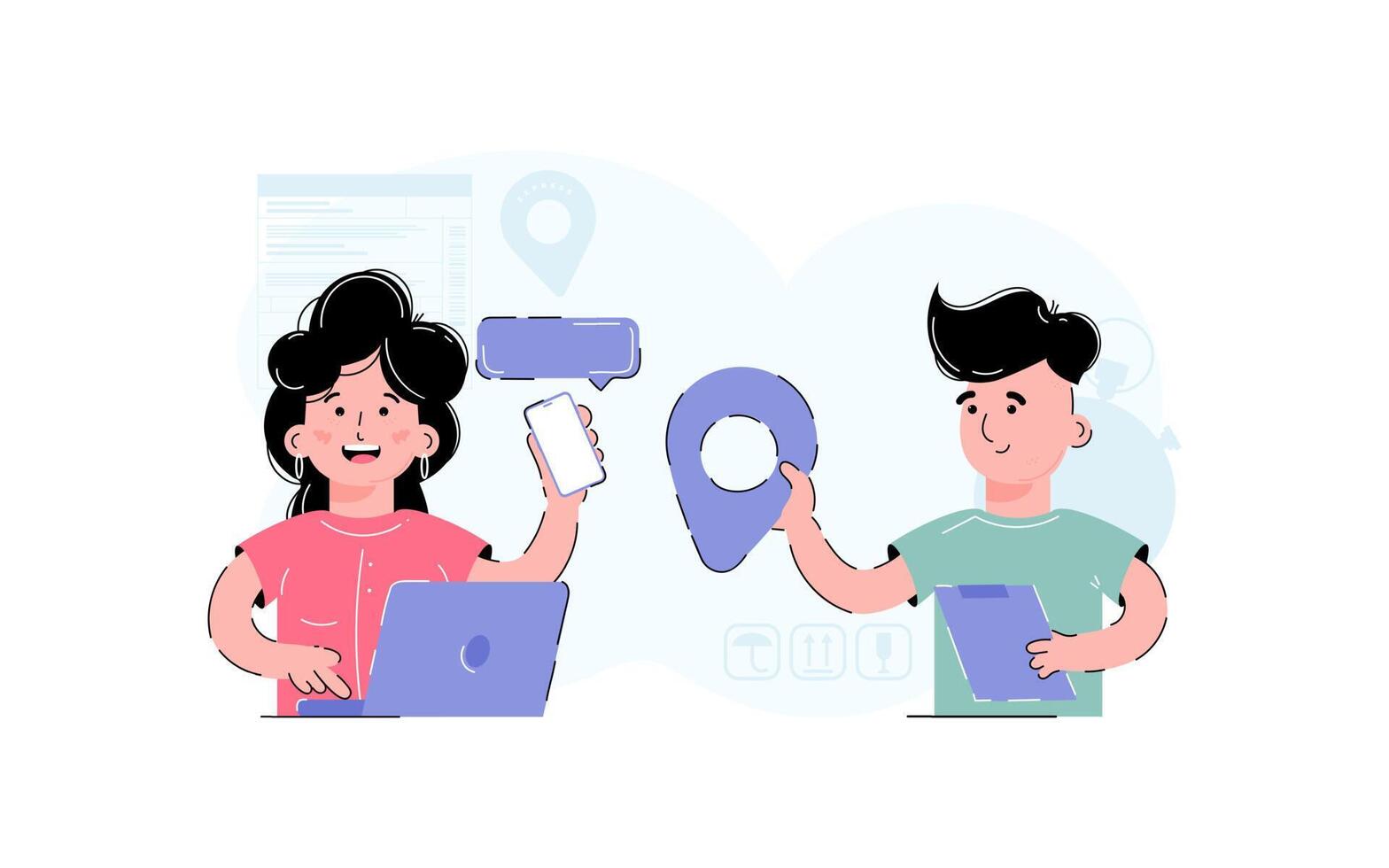 Workers in the delivery industry, including men and women. Providing delivery services is a notion. vector