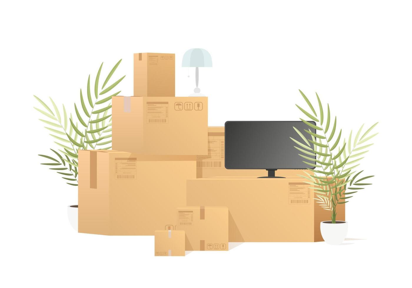 A mountain of boxes. The concept of moving and delivery. Vector illustration.