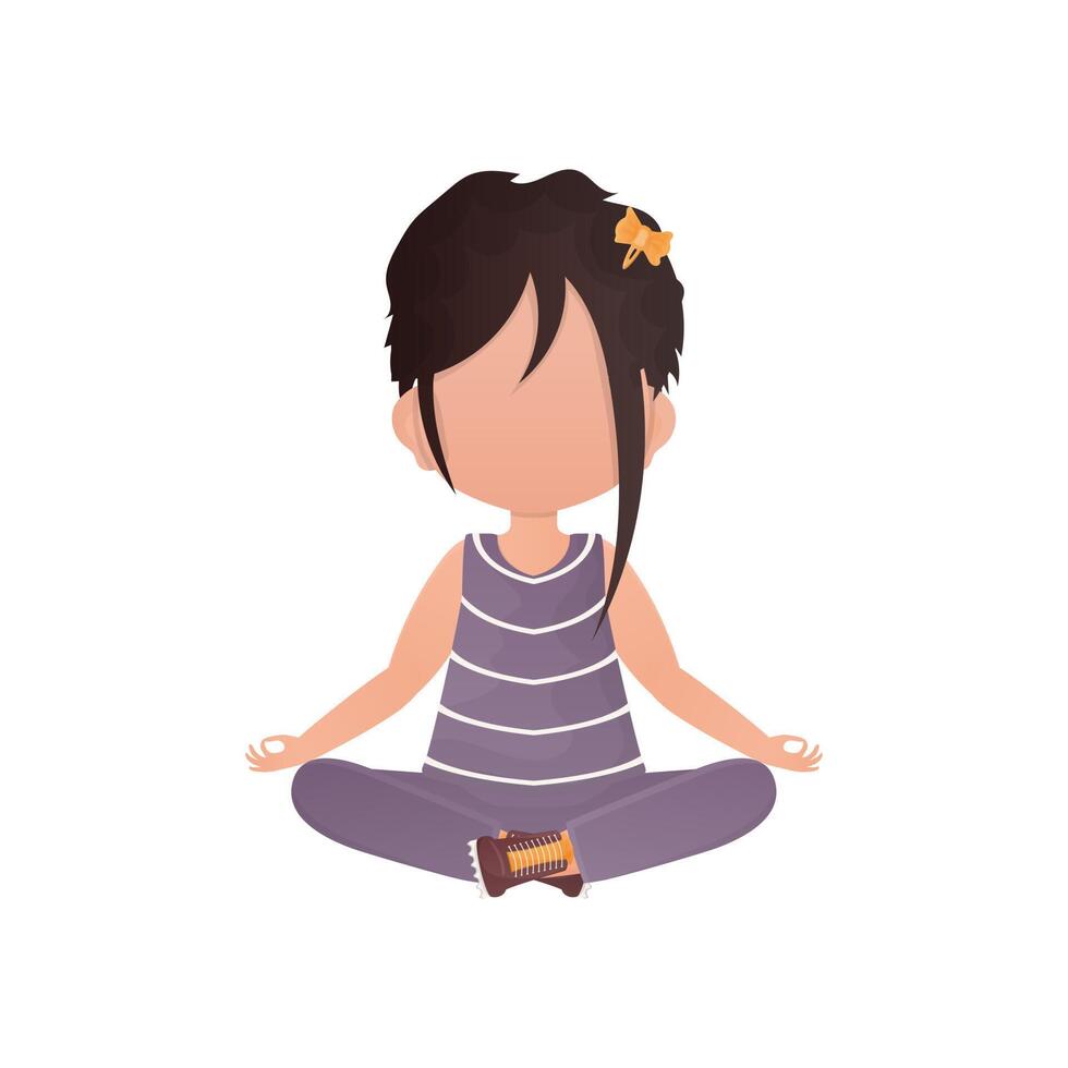 Little girl is doing yoga. Isolated. Vector illustration in cartoon style.