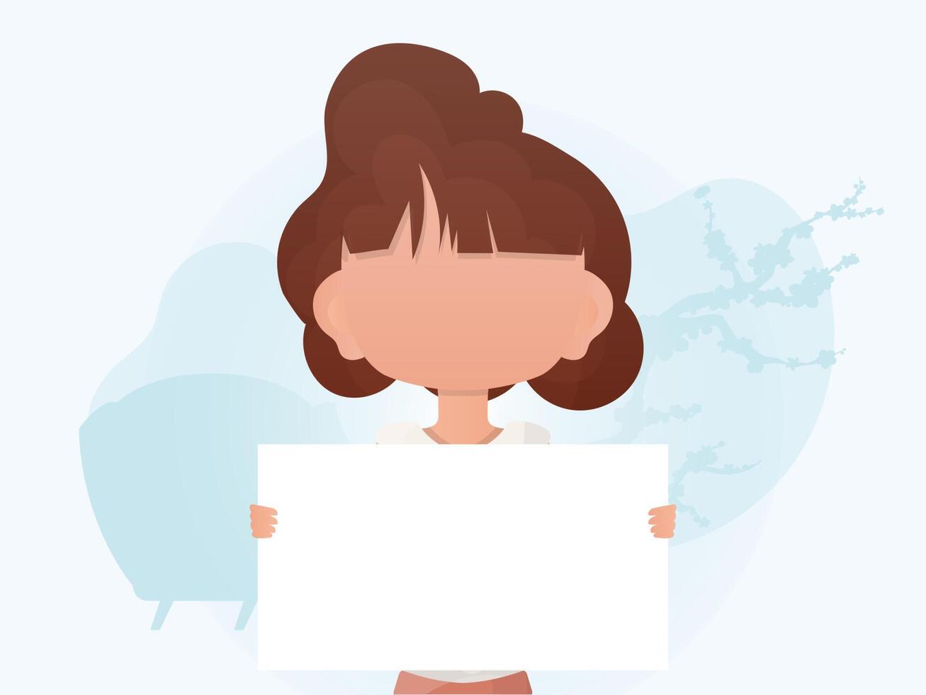 Little girl holding an empty banner in her hands. Advertising banner. Flat style. vector