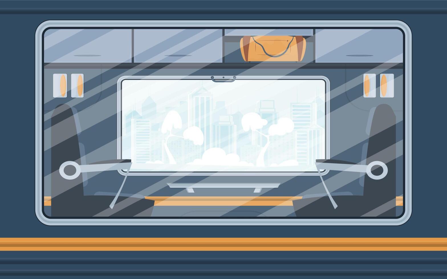 Windows of an empty commuter train. Rail transport outside. Cartoon style. Flat style. vector