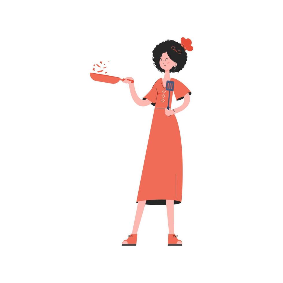 A woman stands in full growth holding a spatula in her hands. Isolated. Element for presentations, sites. vector