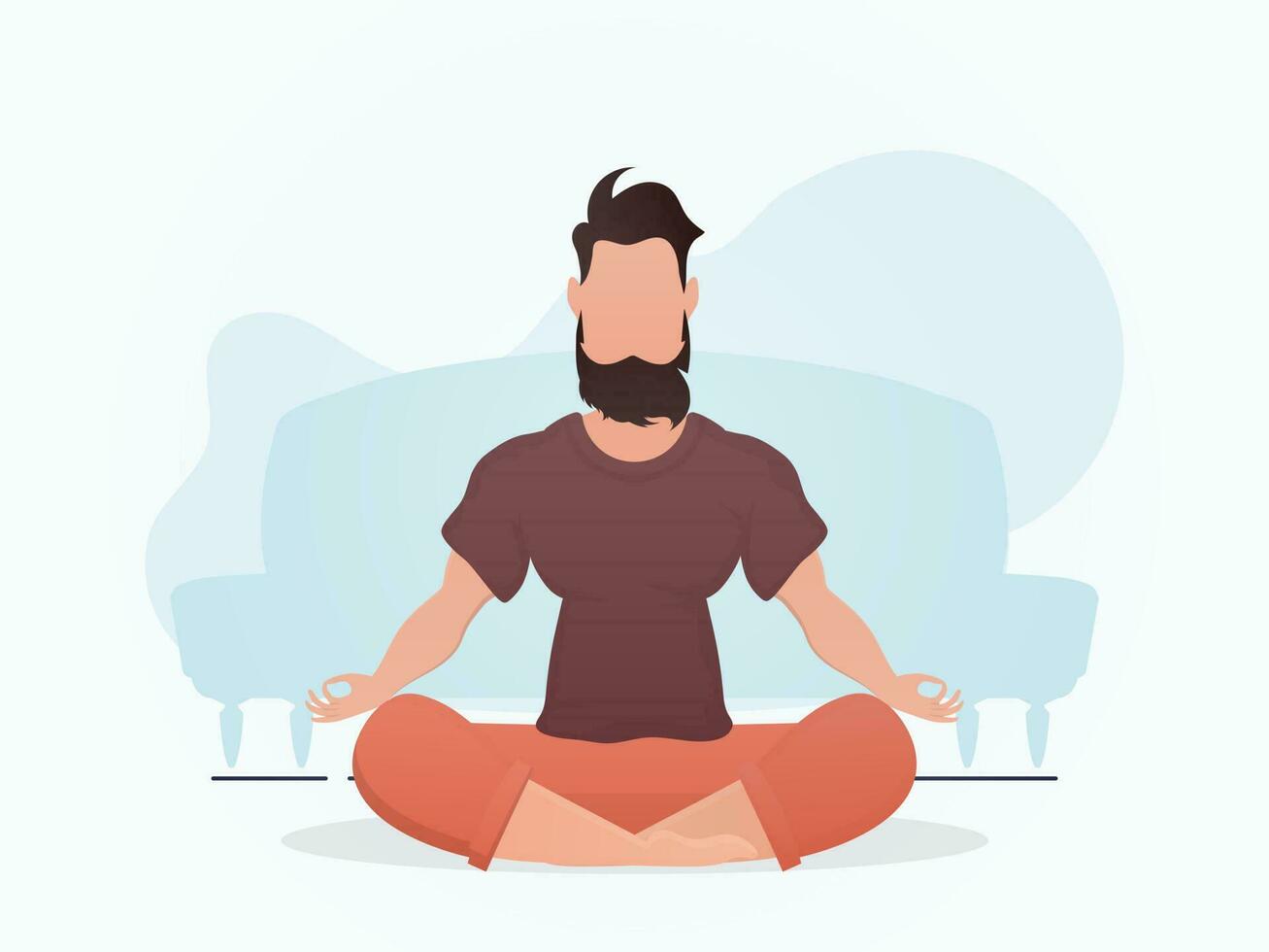 un chico con un fuerte físico se sienta meditando en el loto posición. yoga. dibujos animados estilo. vector