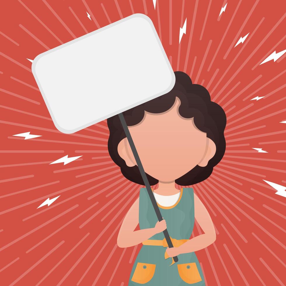 Little Girl with a blank banner for your text. Design in cartoon style. illustration. vector