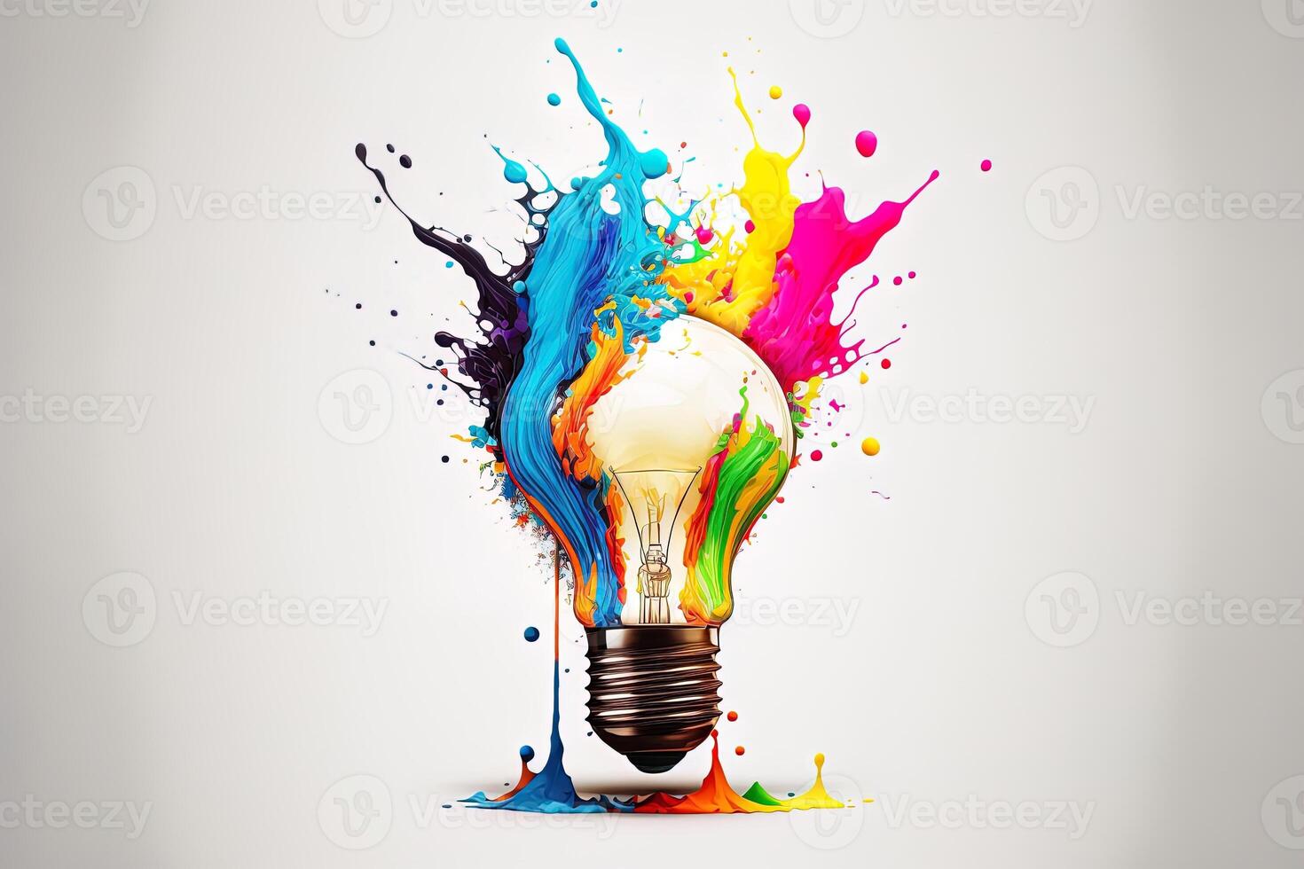 illustration of colorful bulb with splash of colors on white background. Creativity, eureka, imagination, inspiration. . Idea and solution concept photo